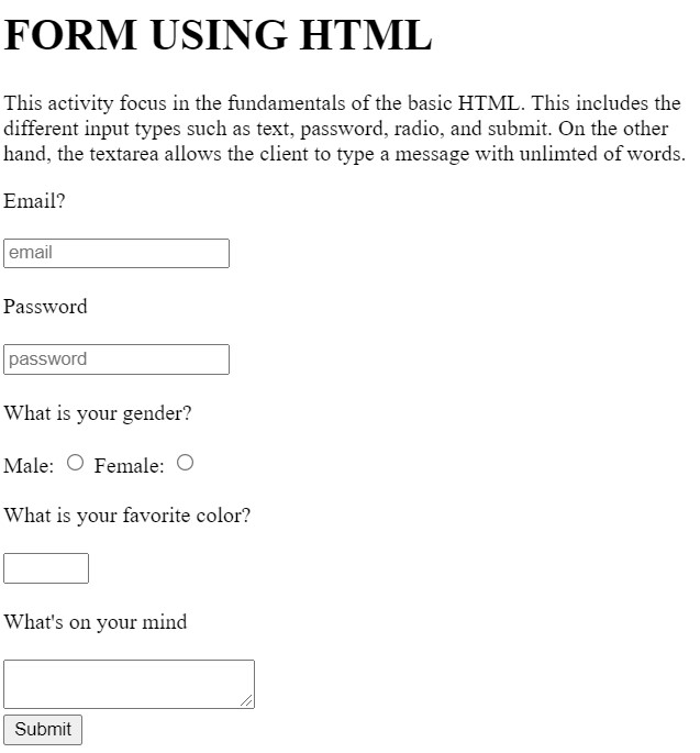 Example form using HTML
